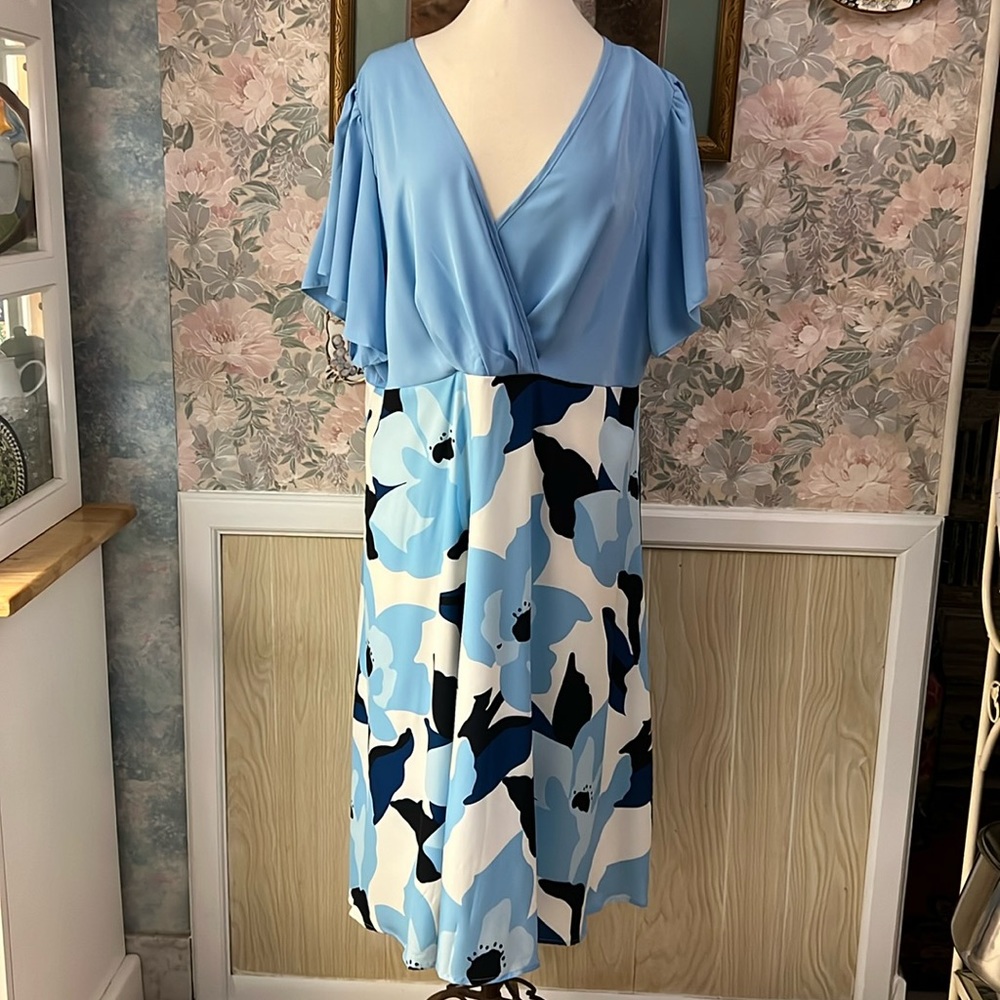 3X Women's Blue Floral Long Dress